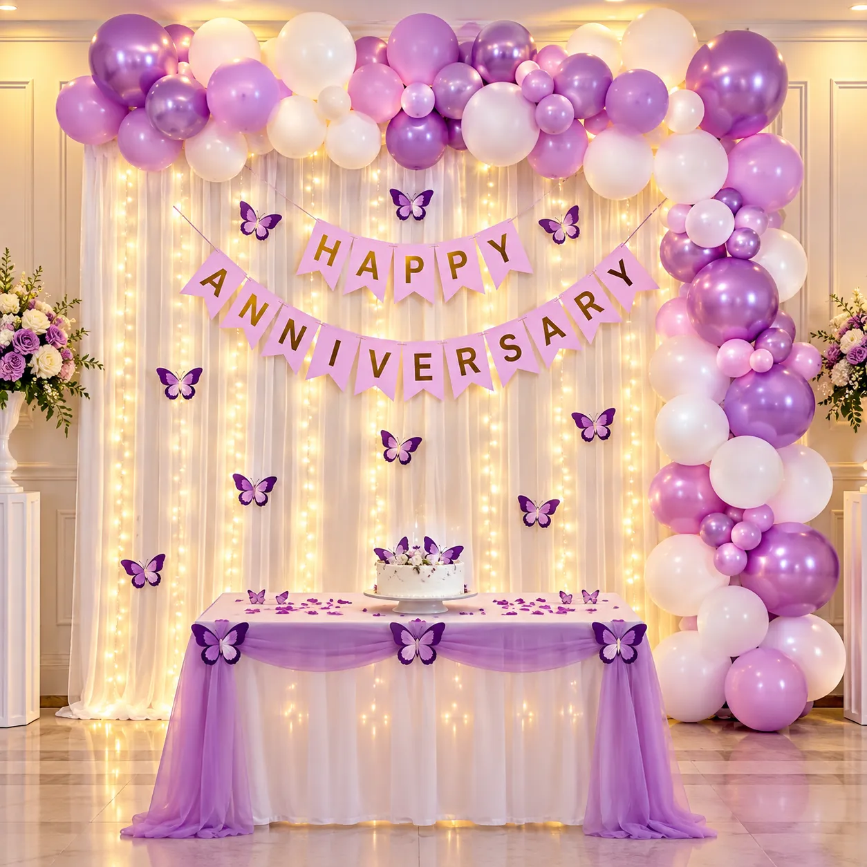 White Purple Butterfly Anniversary Decoration