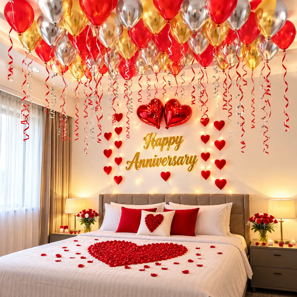 Red Gold Silver Heart Anniversary Decoration