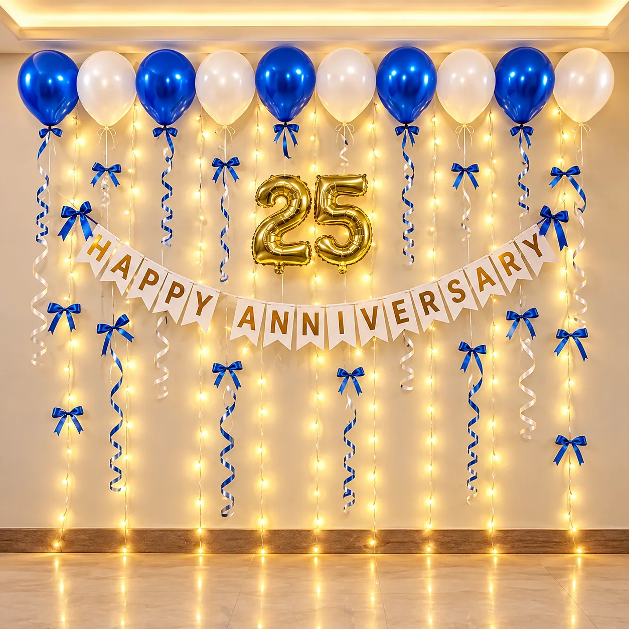 White Blue Bow Anniversary Decoration