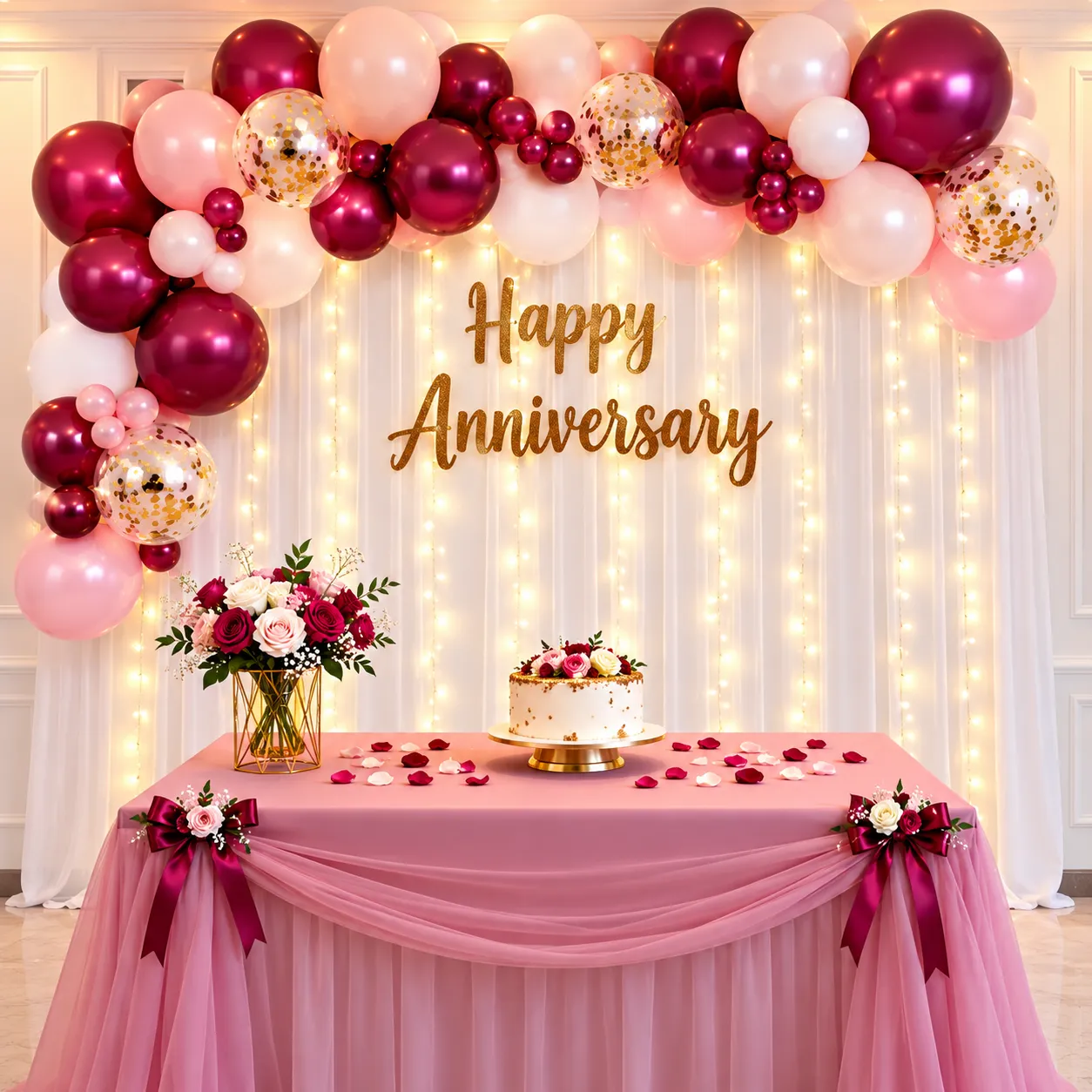 Pink Burgundy Anniversary Balloon Decoration