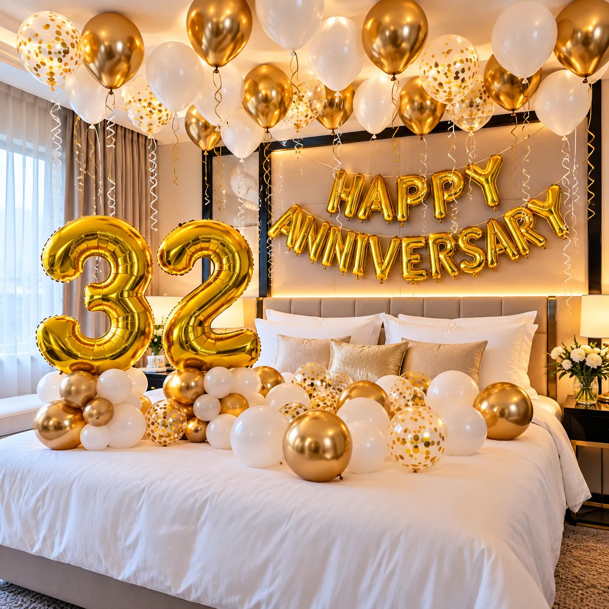 Rosegold White Anniversary Balloon Decoration
