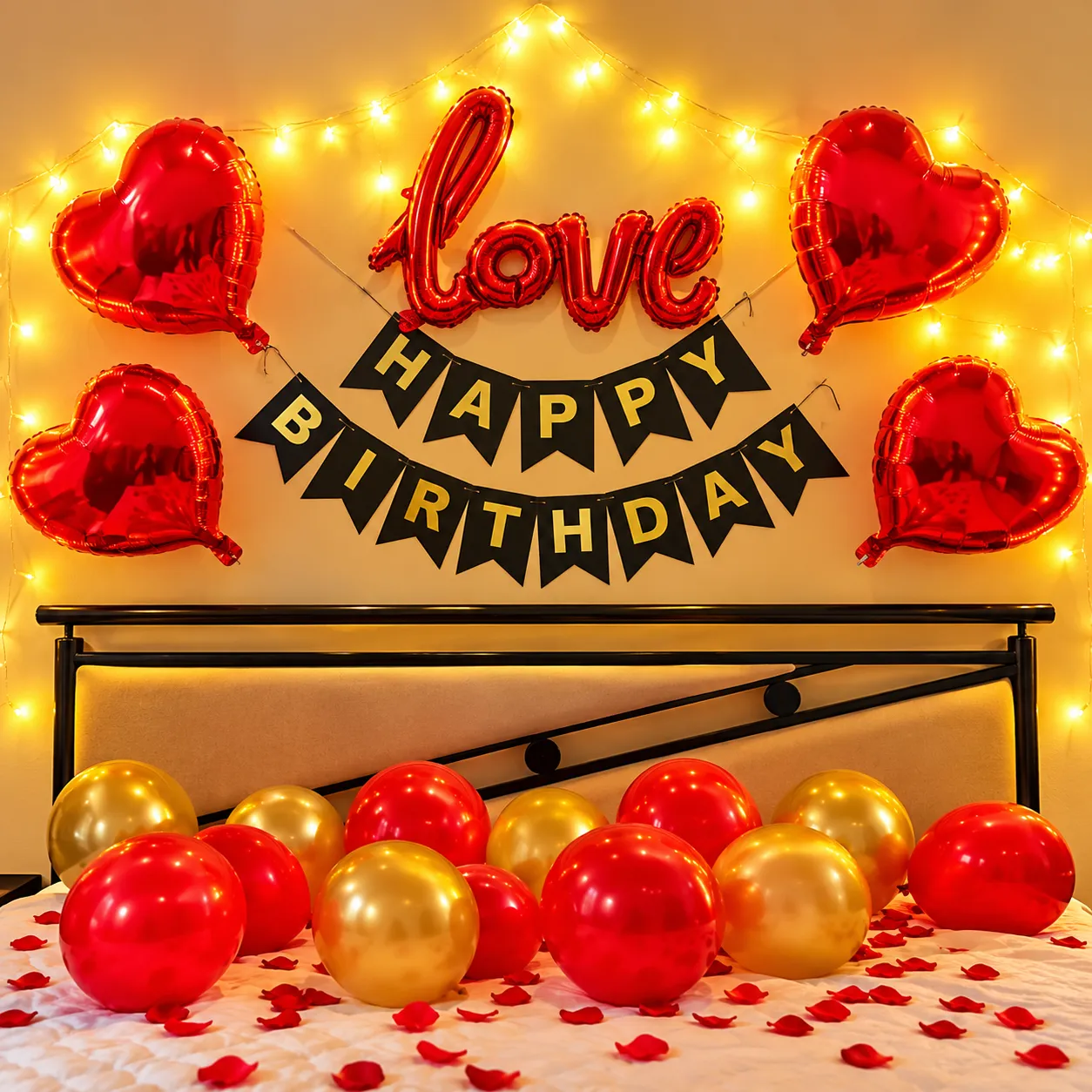 Red Gold Love Birthday Decoration