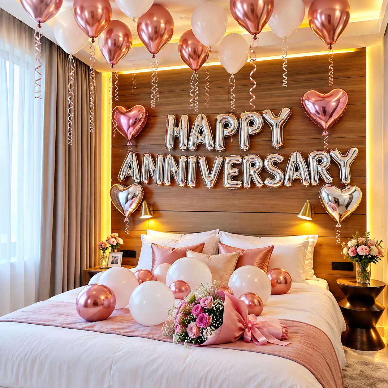 White Rosepink Anniversary Balloon Decoration
