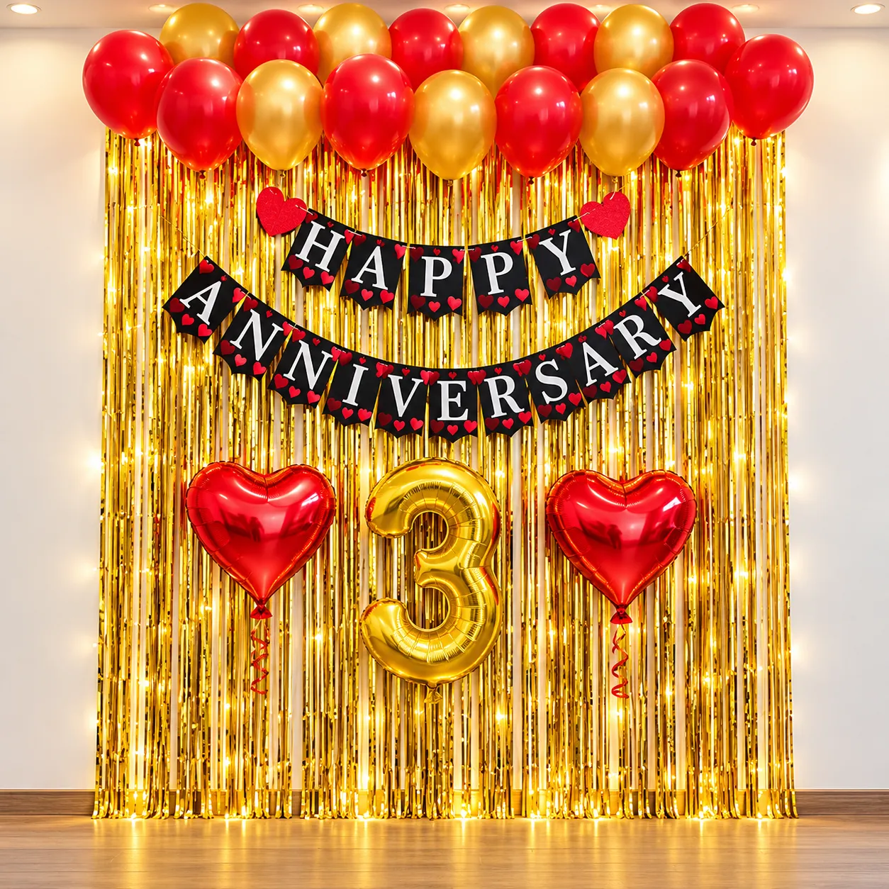 Red Gold Heart Anniversary Decoration