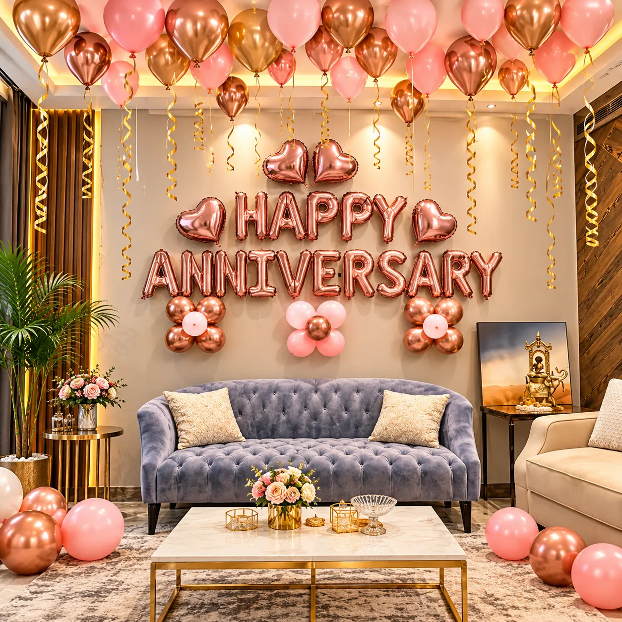 Pink Rosegold Heart Anniversary Decoration