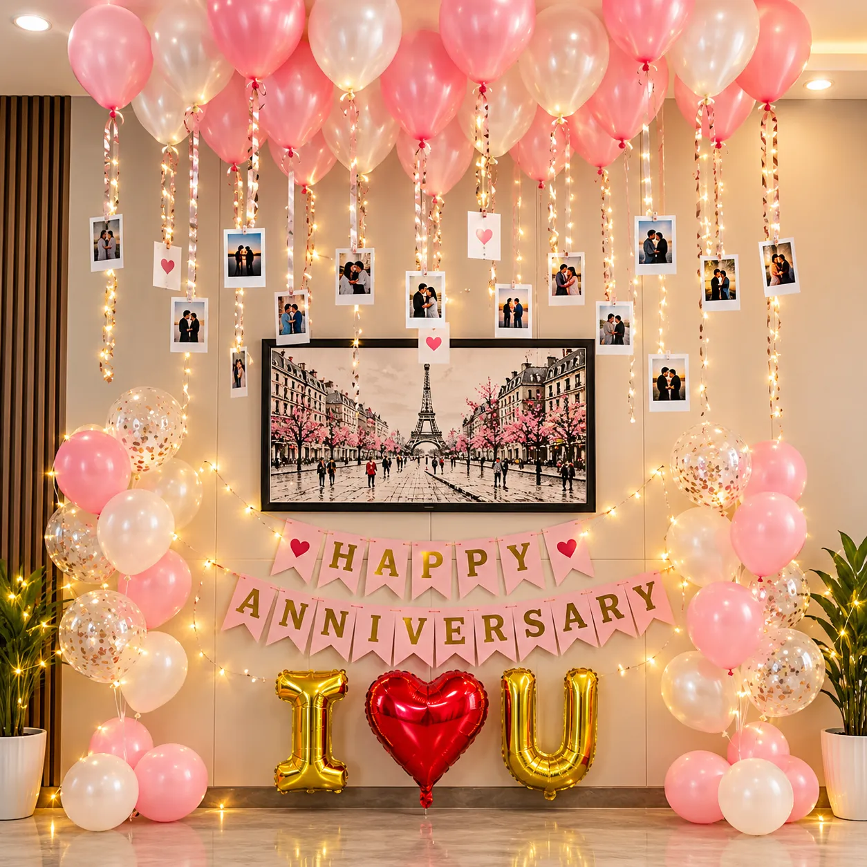Pink White Photo Anniversary Decoration