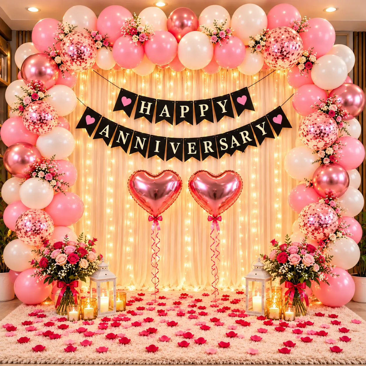 Pink White Heart Anniversary Decoration