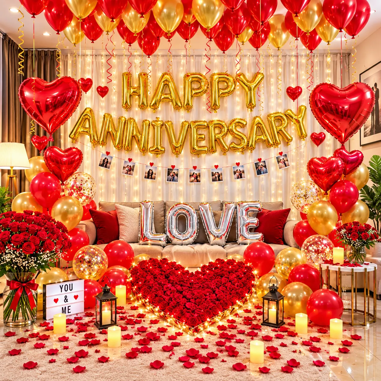 Red Gold Romantic Anniversary Decoration