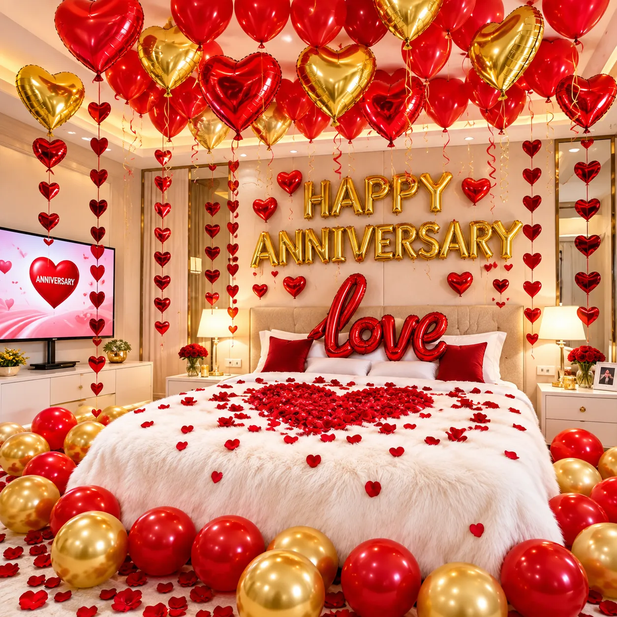 Red Gold Heart Anniversary Decoration