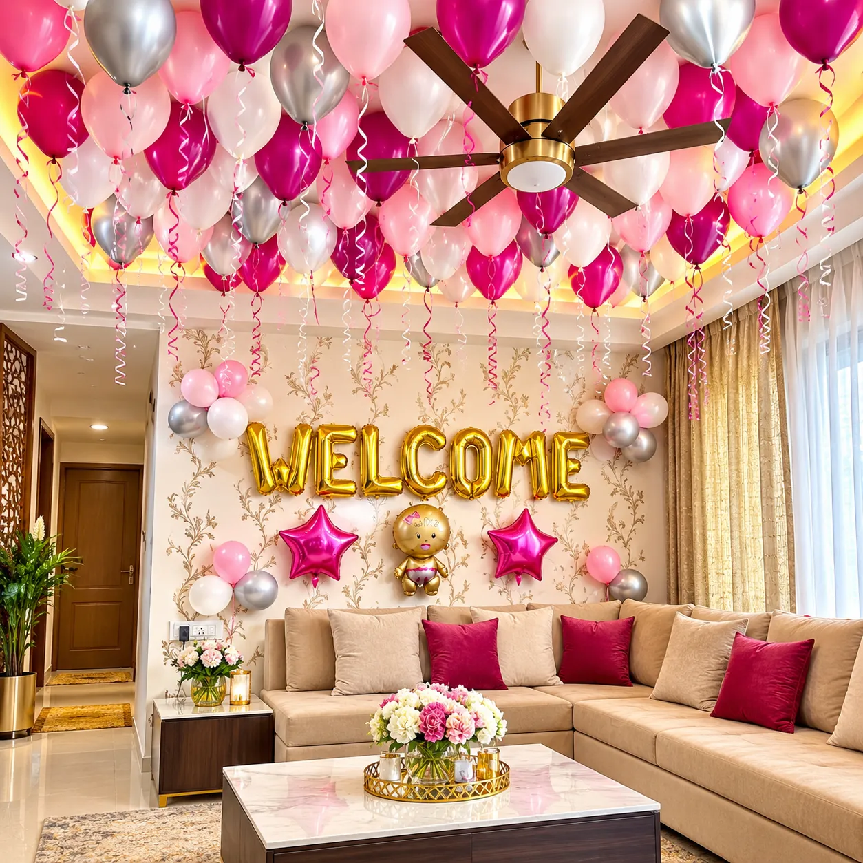 Burgundy Pink Baby Girl Welcome Decoration