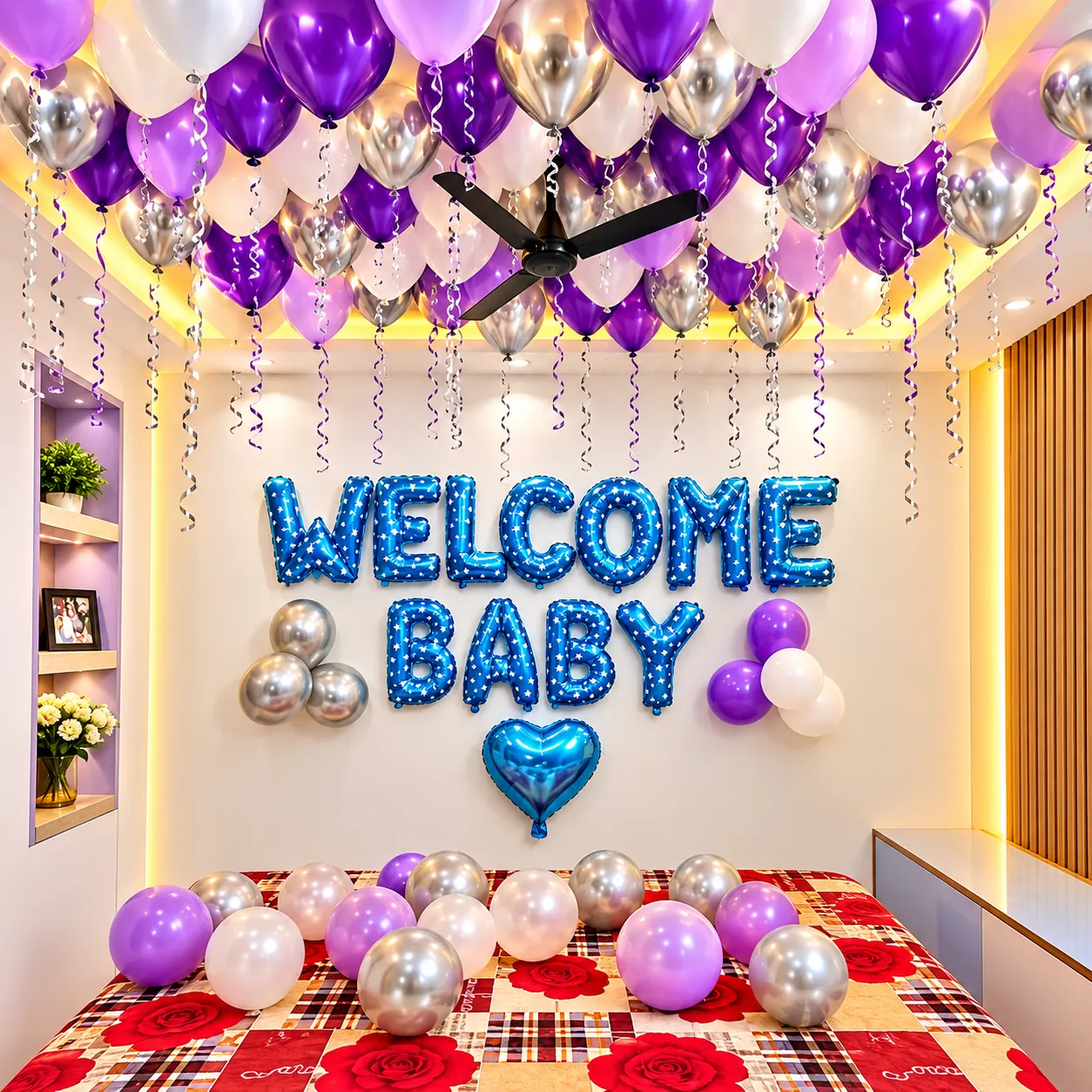 Blue Silver Welcome Baby Boy Decoration