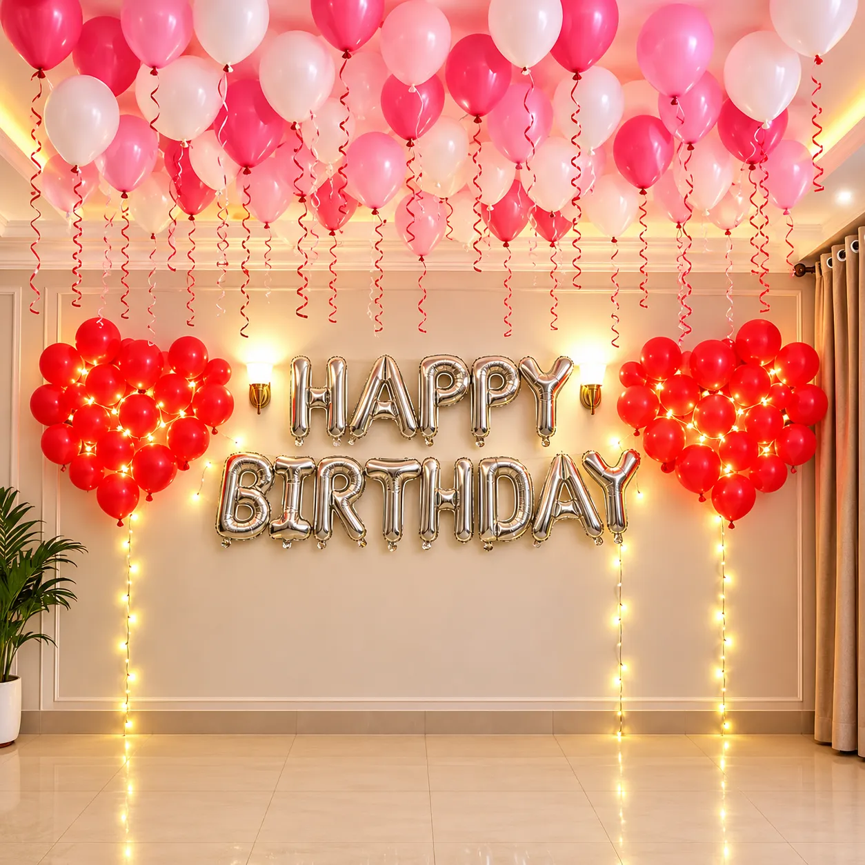 Pink White Heart Birthday Decoration