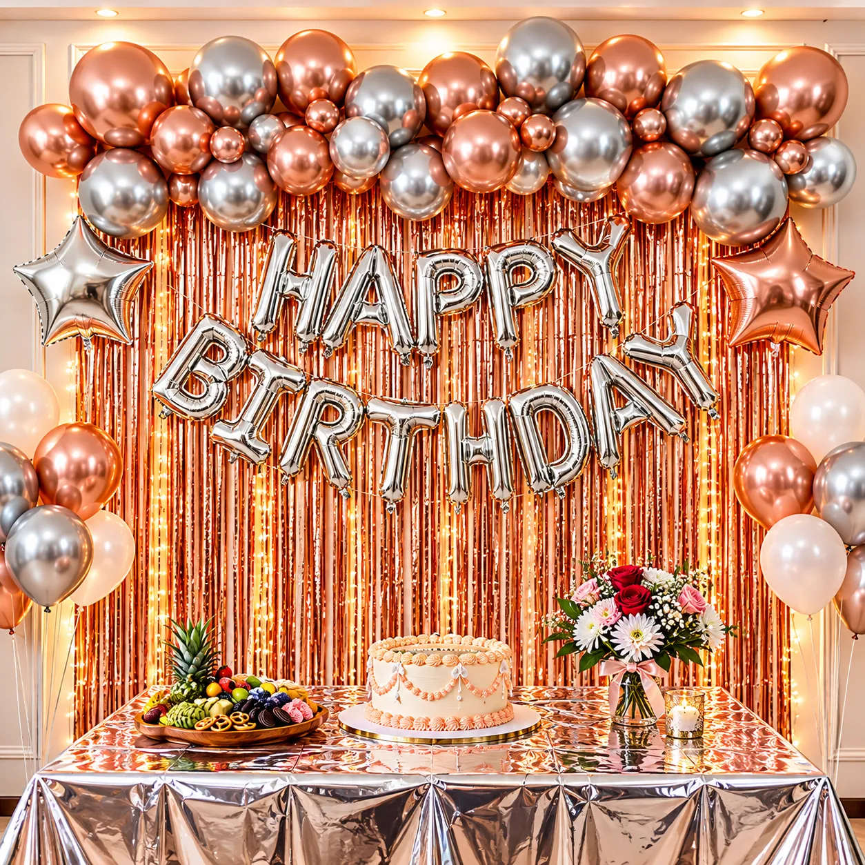 Rosegold Silver Star Birthday Decoration