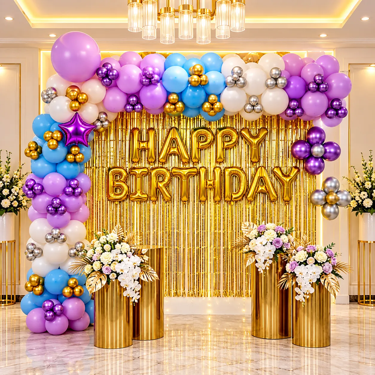 Lavender Blue Gold Birthday Decoration