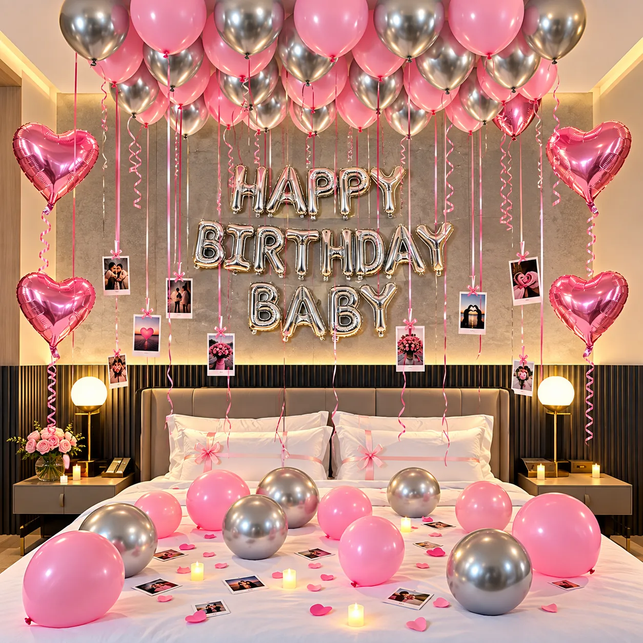 Pink Silver Photo Birthday Decoration
