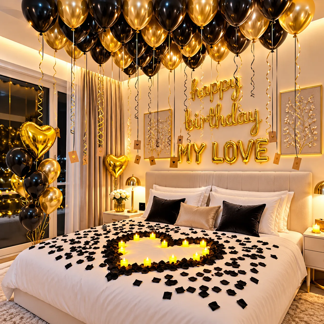 Black Gold Romantic Birthday Decoration