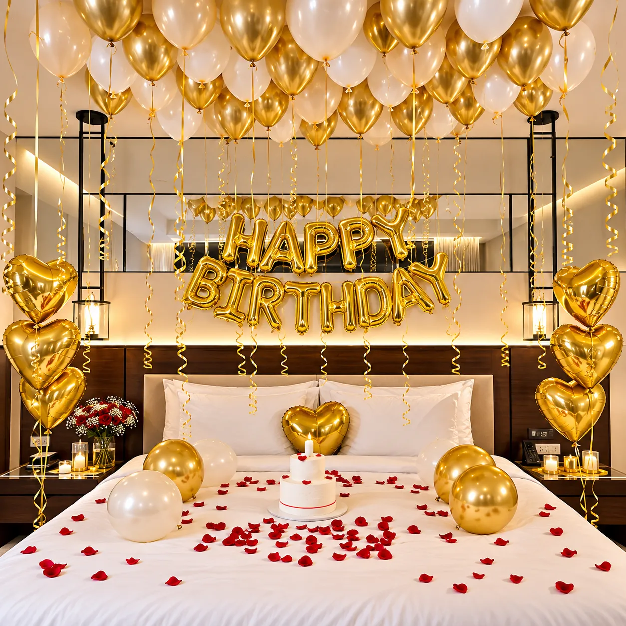 Peach White Gold Birthday Decoration
