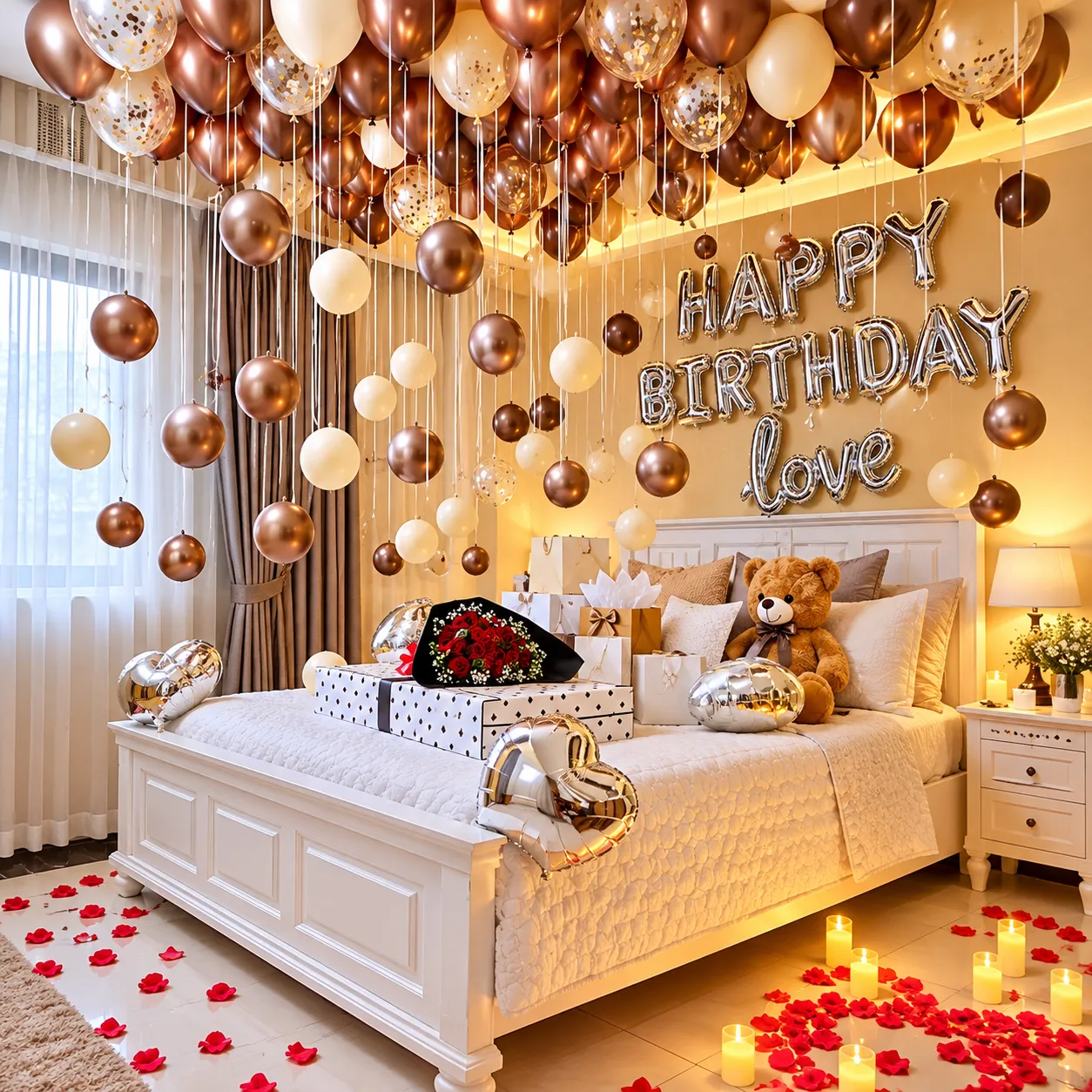 Rosegold White Love Birthday Decoration