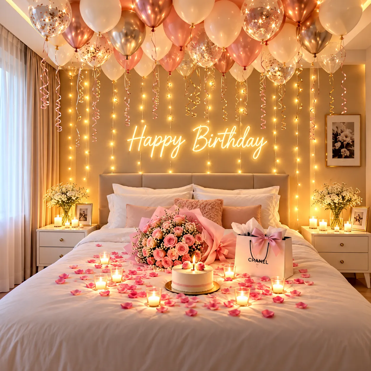 White Rosepink Romantic Birthday Decoration
