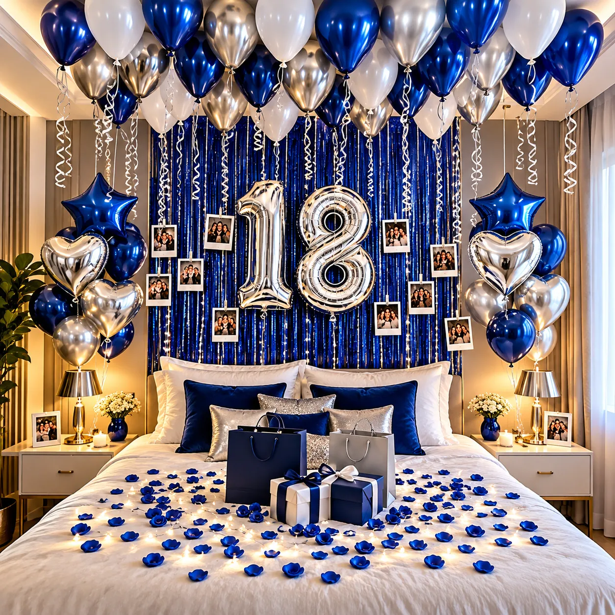 Blue Silver Photo Birthday Decoration