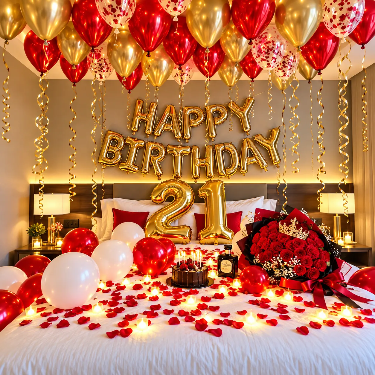 Red Gold Birthday Balloon Decoration