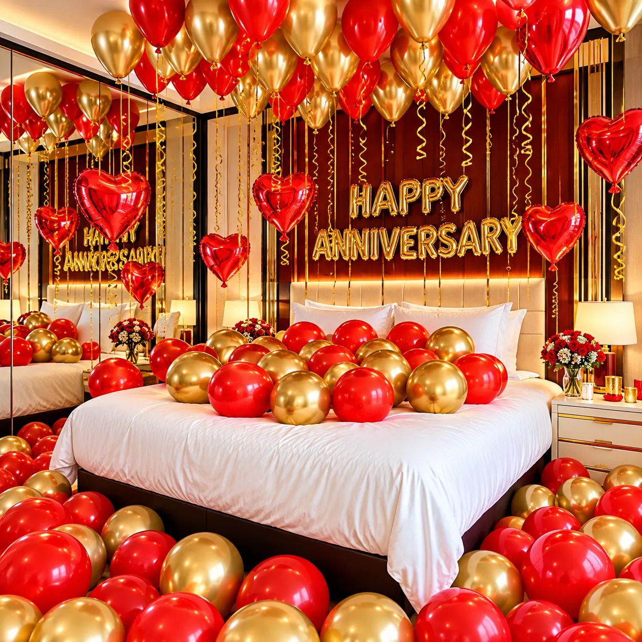 Red Gold Heart Anniversary Decoration