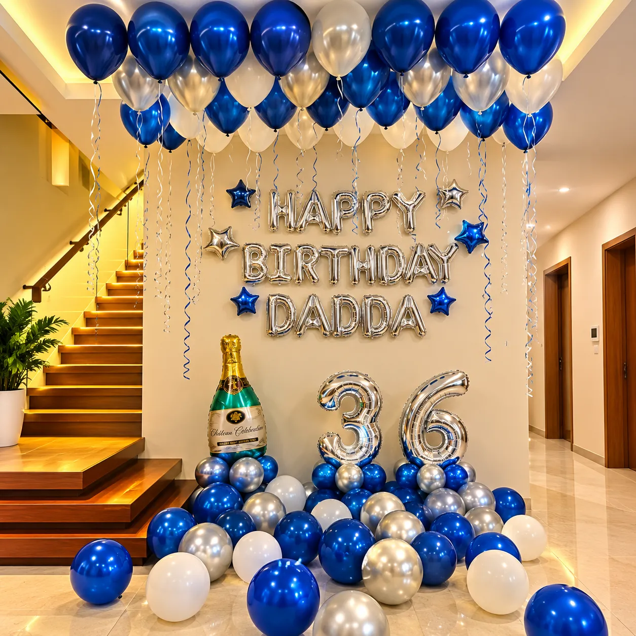 Blue Silver Personalized Birthday Decoration