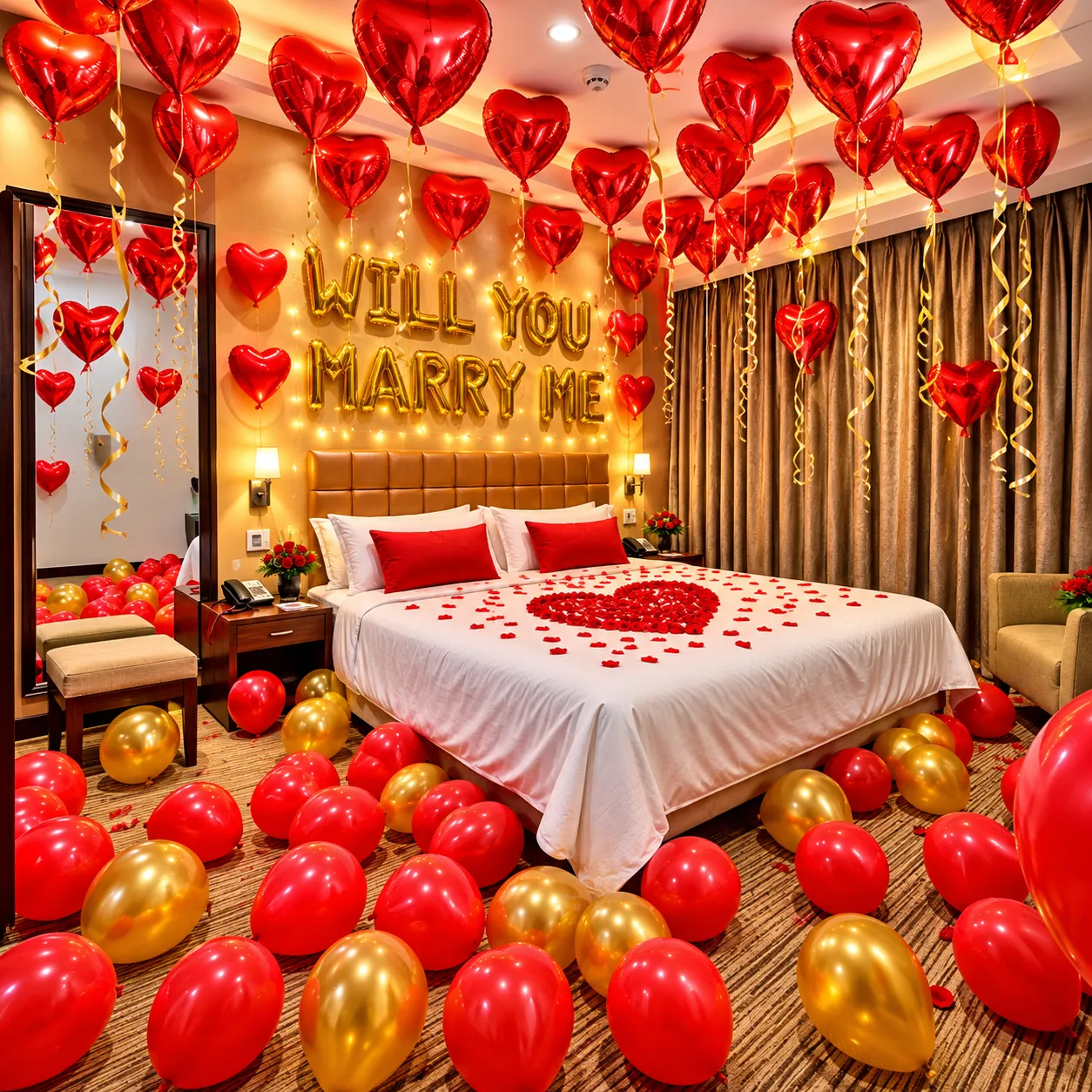 Red Gold Heart Marriage Proposal Decoration