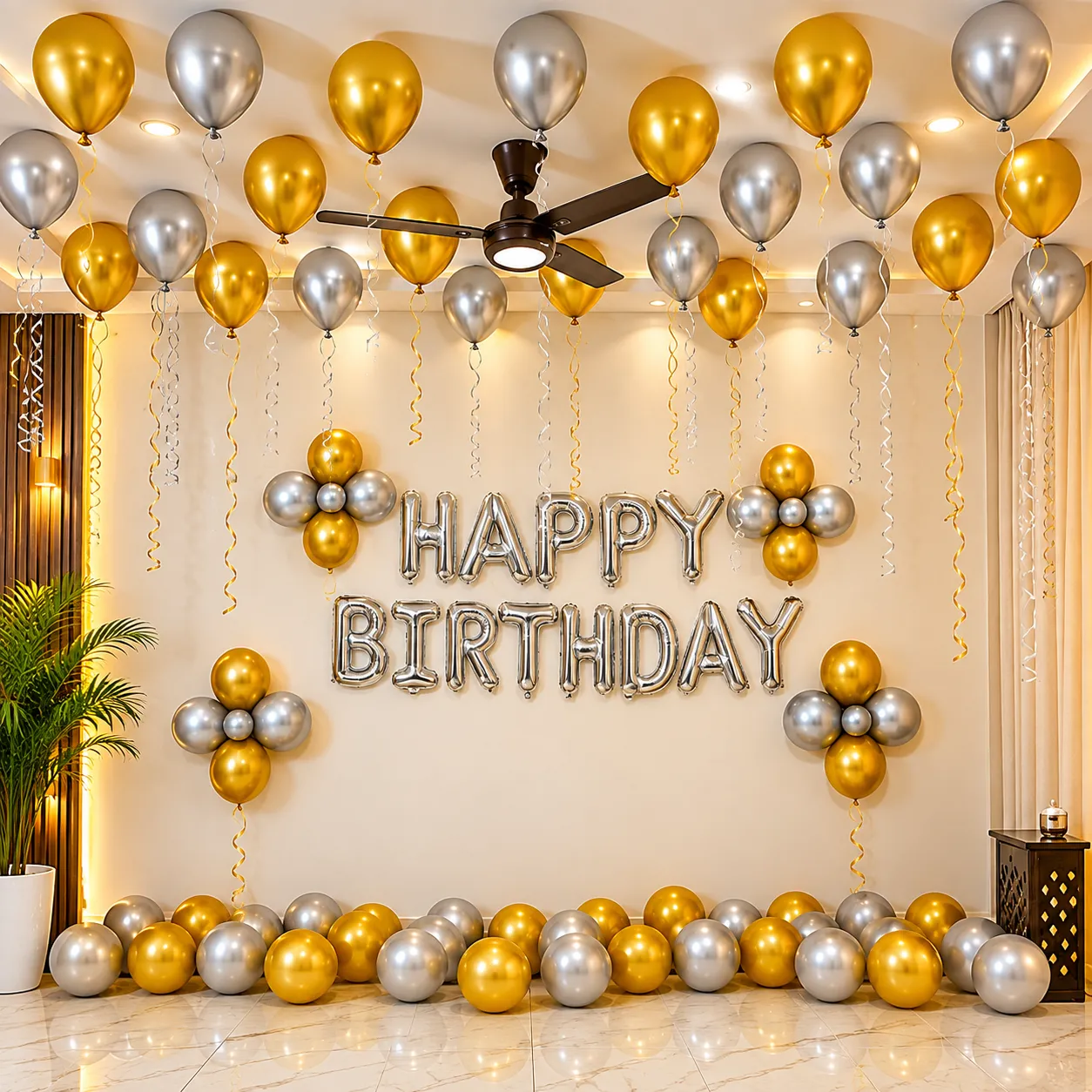 Silver Gold Birthday Balloon Decoration