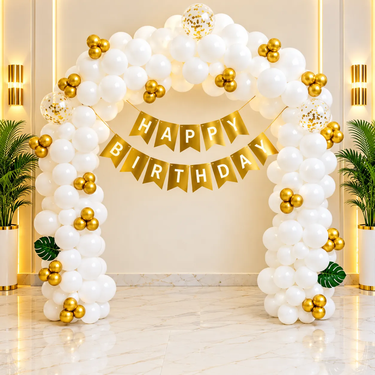 White Gold Green Birthday Decoration