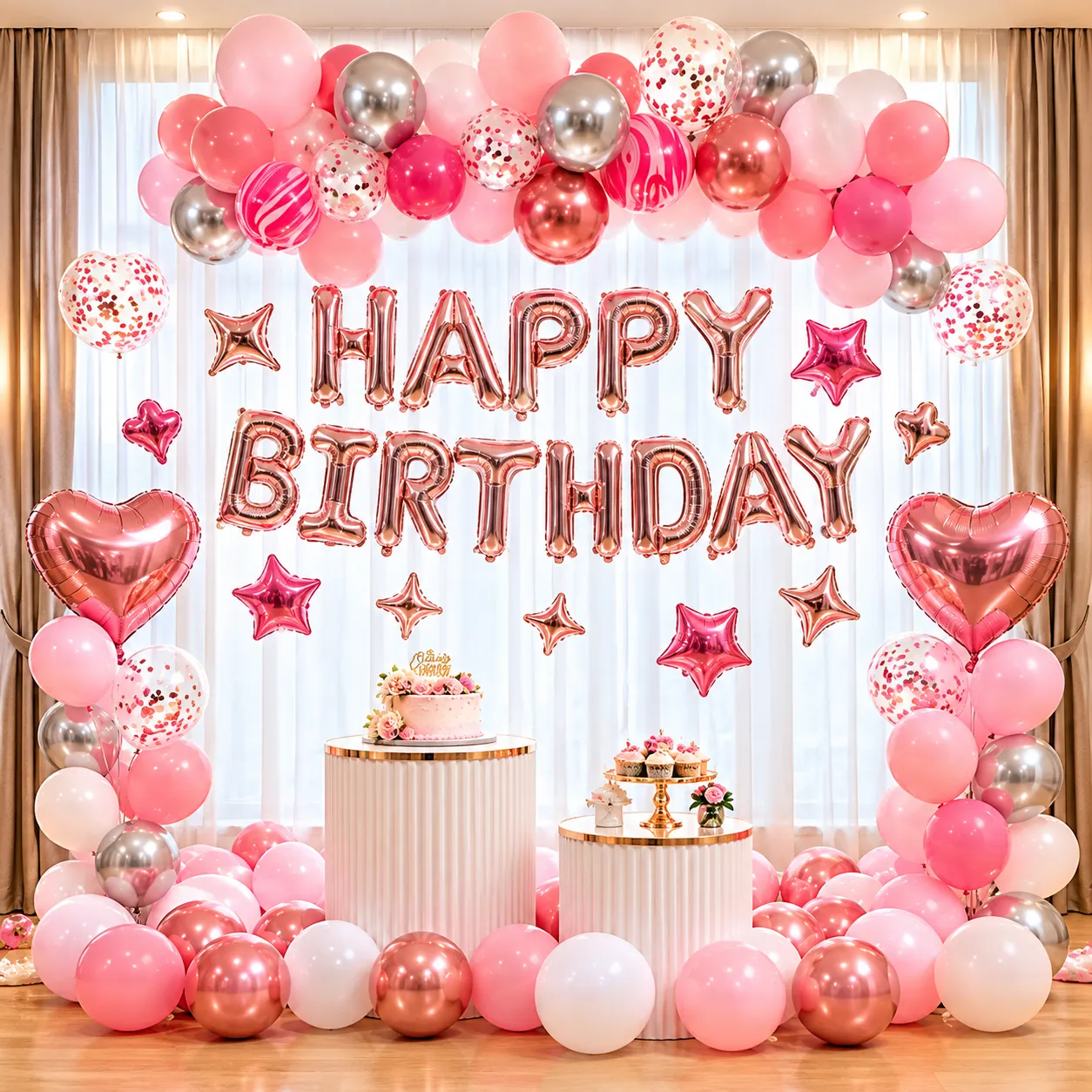 Pink Silver Star Birthday Decoration