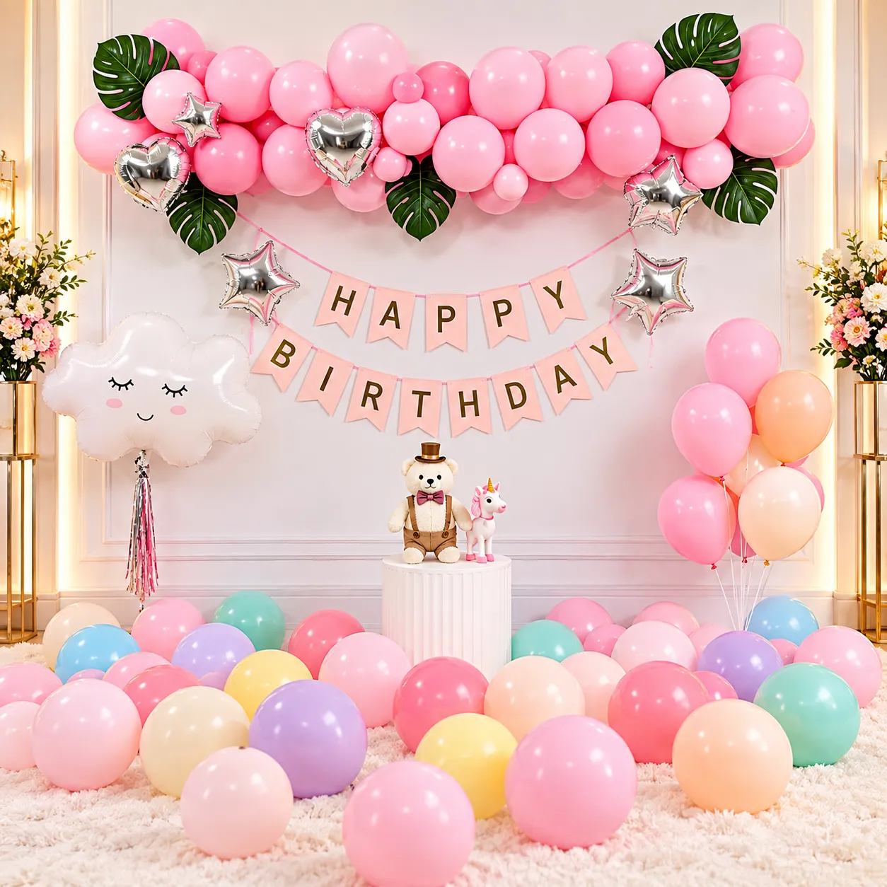 Pink Multicolor Pastel Birthday Decoration