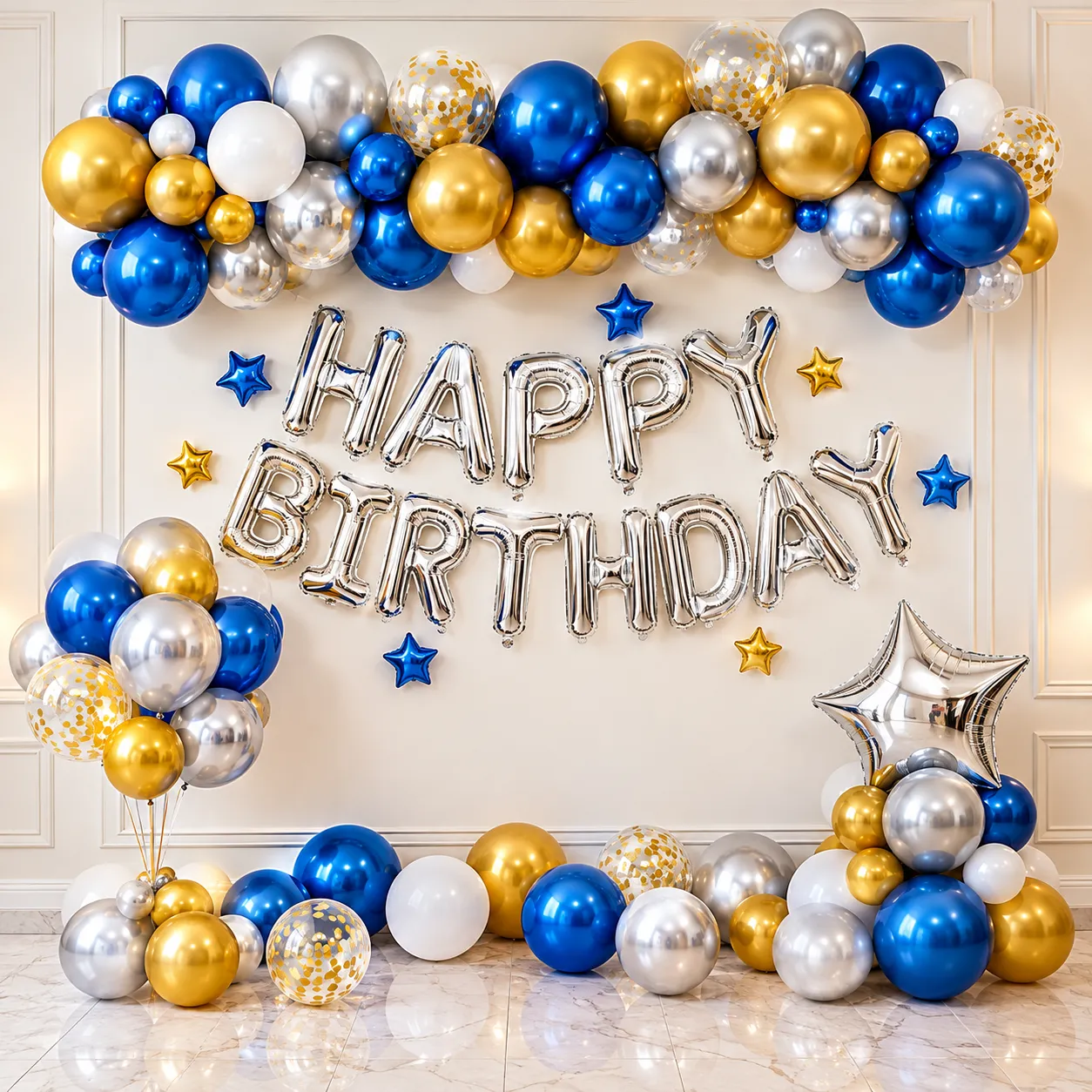 Blue Gold Silver Star Birthday Decoration