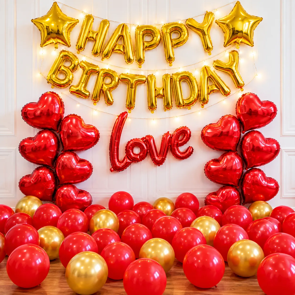 Red Gold Heart Love Birthday Decoration