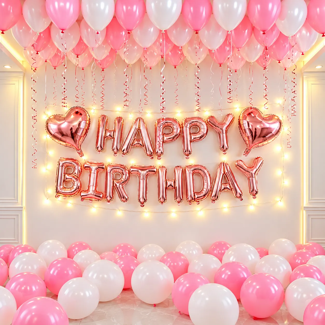 Pink Rosegold Heart Birthday Decoration