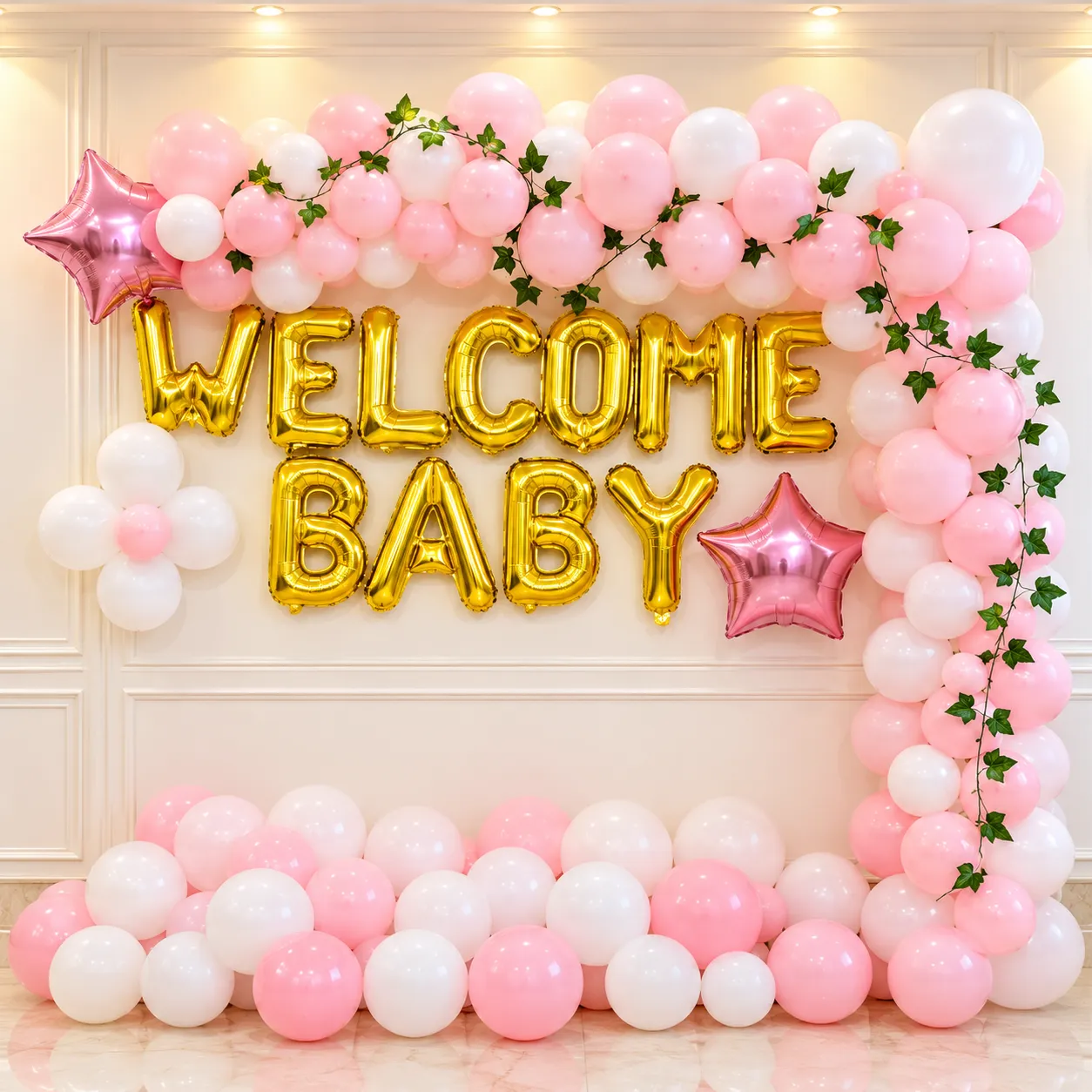Pink White Welcome Baby Decoration