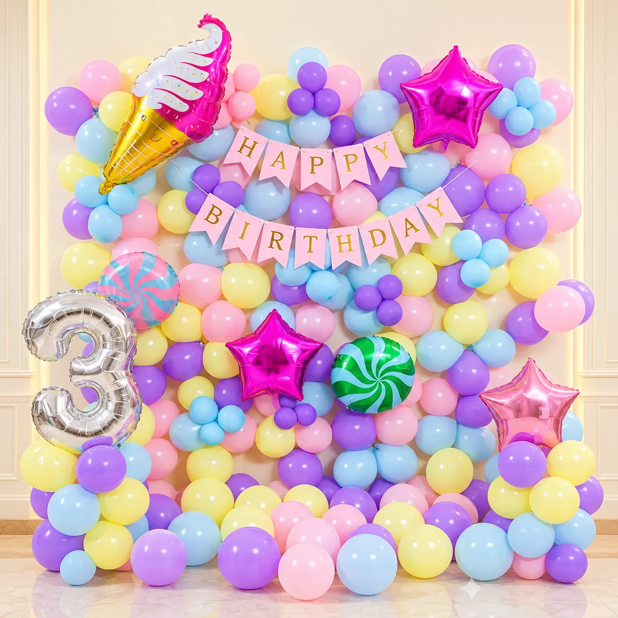 Pastel Candy Birthday Balloon Decoration