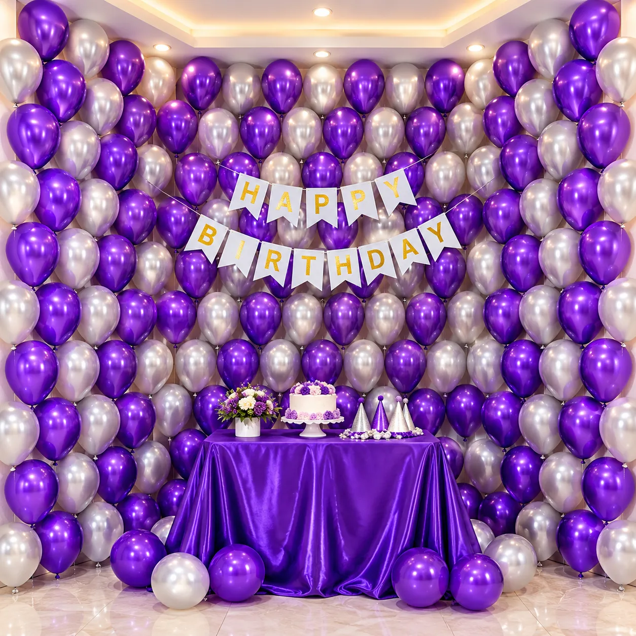 Purple Silver Birthday Balloon Decoration