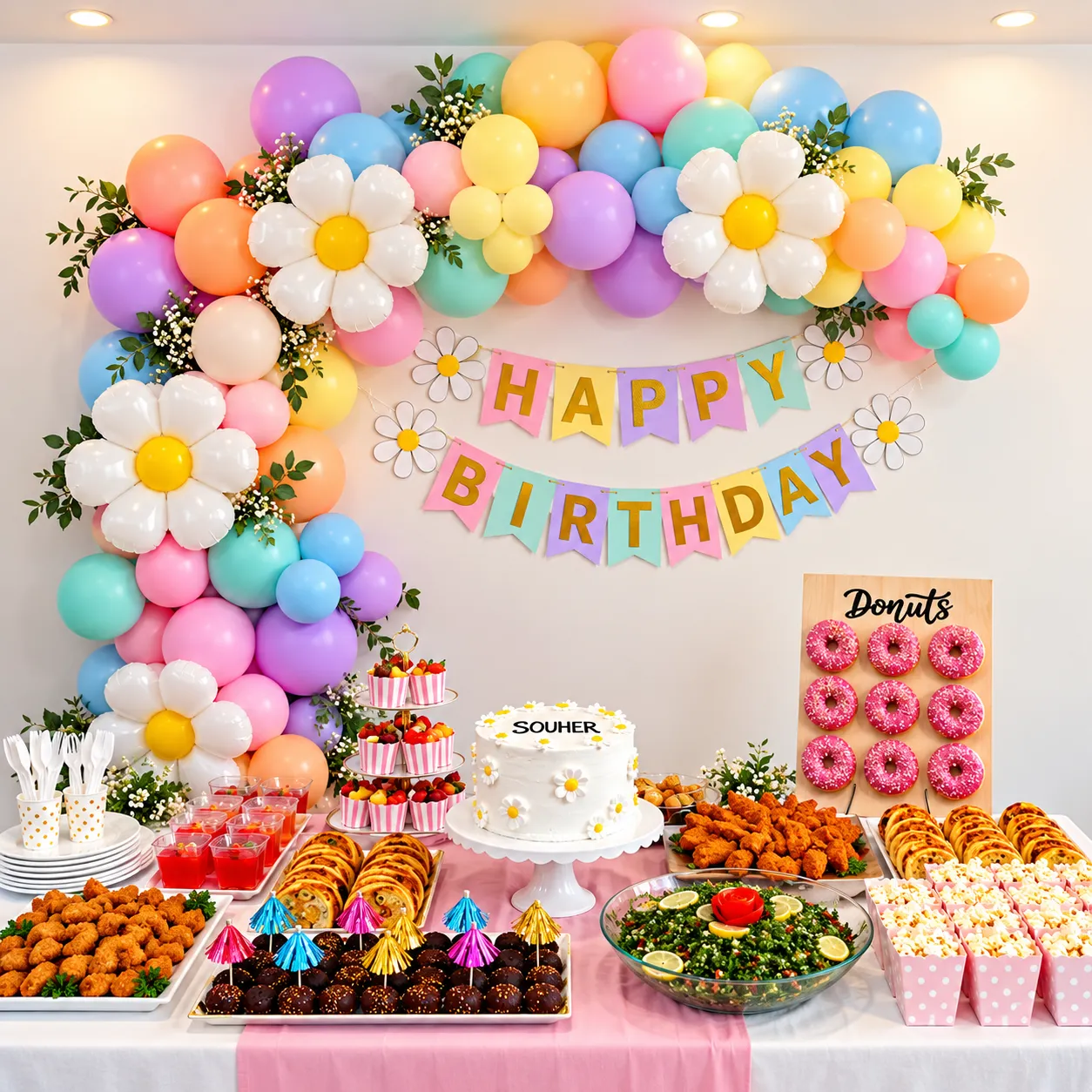 Multicolor Pastel Flower Birthday Decoration