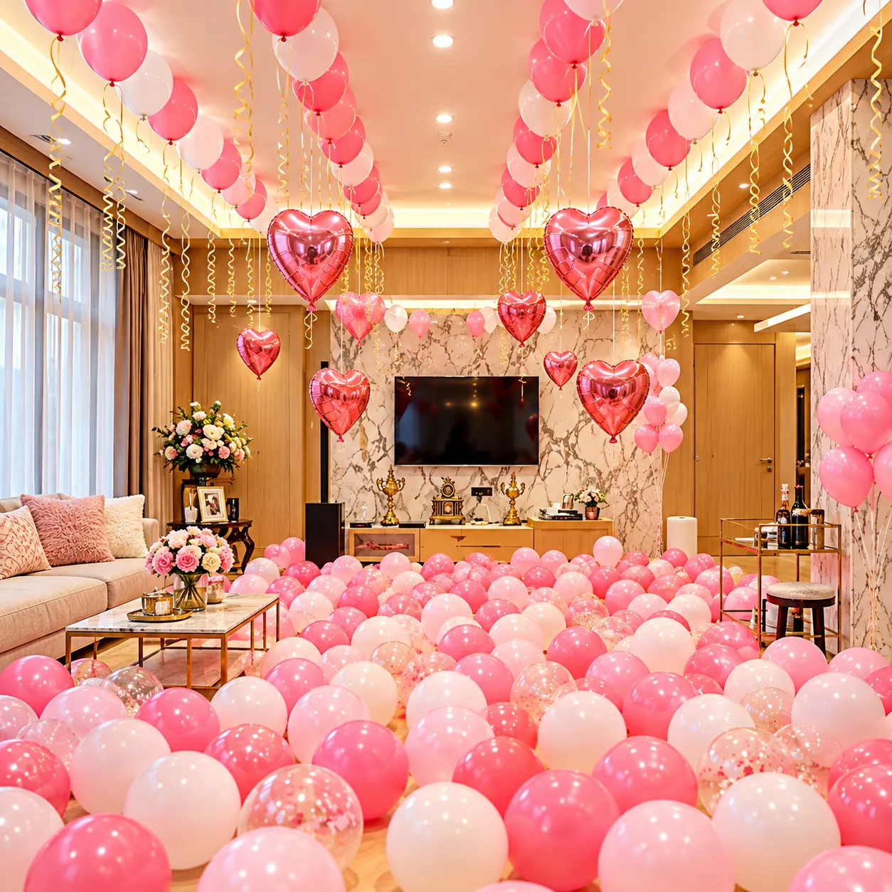 Pink White Heart Balloon Decoration
