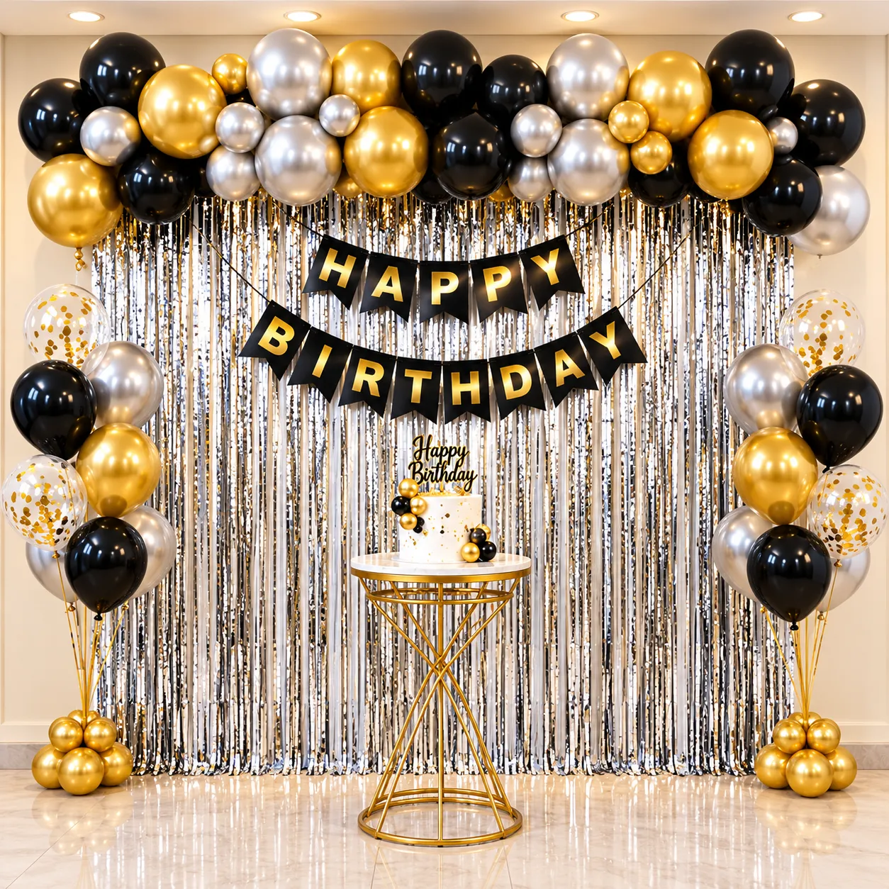 Black Silver Birthday Balloon Decoration