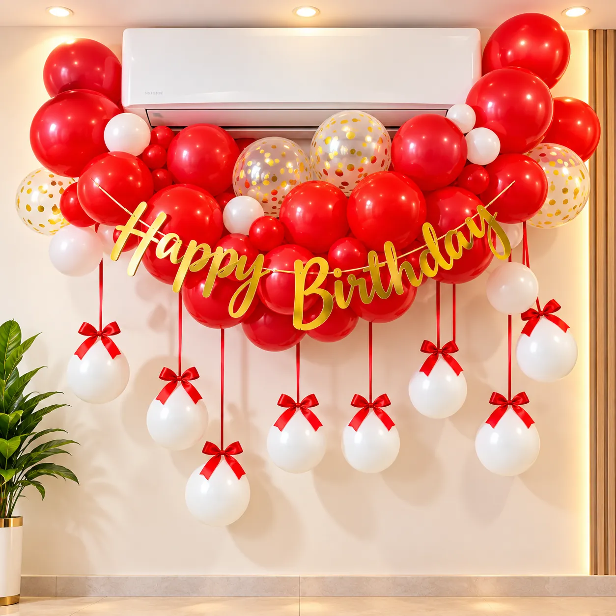 Red White Bow Birthday Decoration