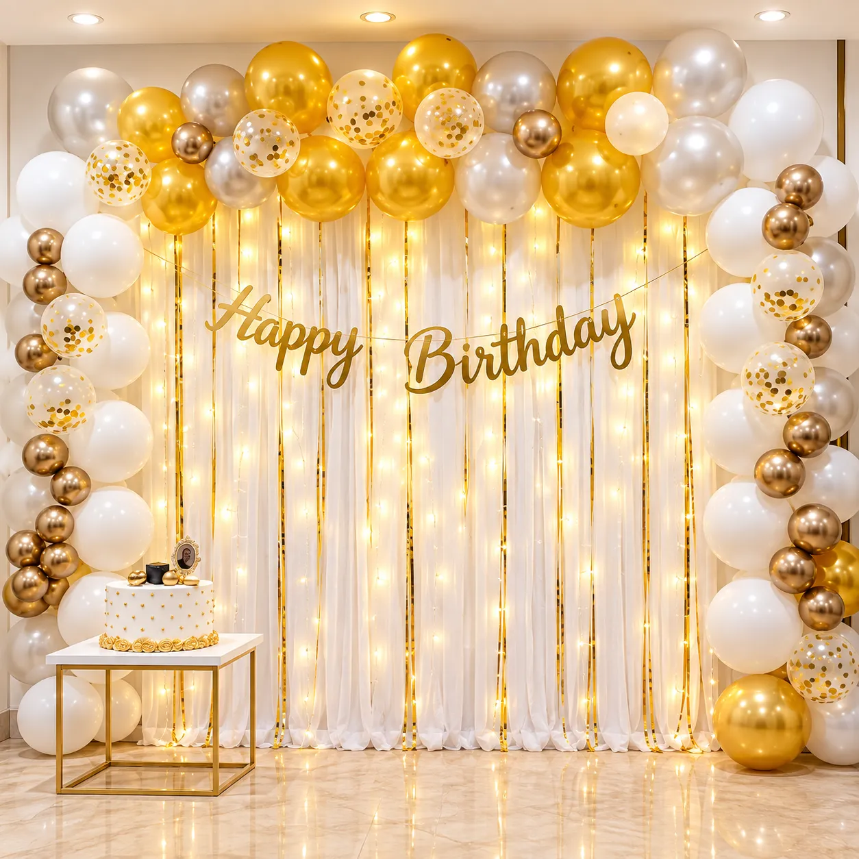 White Gold Silver Birthday Decoration