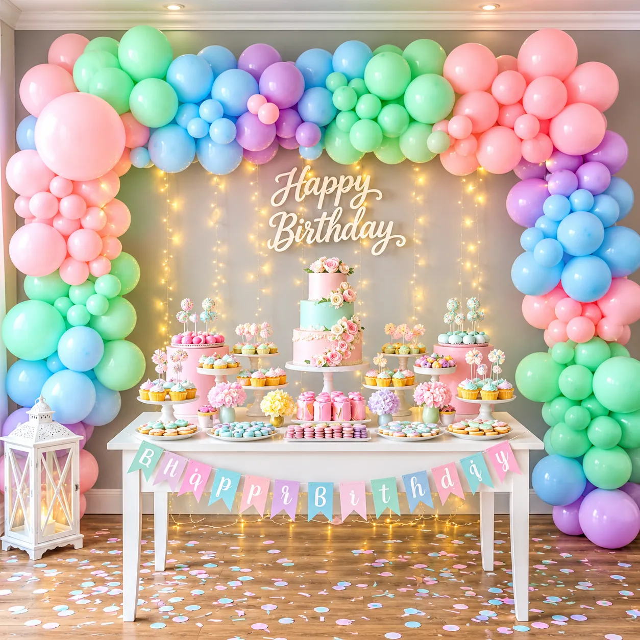 Pastel Multicolor Balloon Arch Birthday Decoration