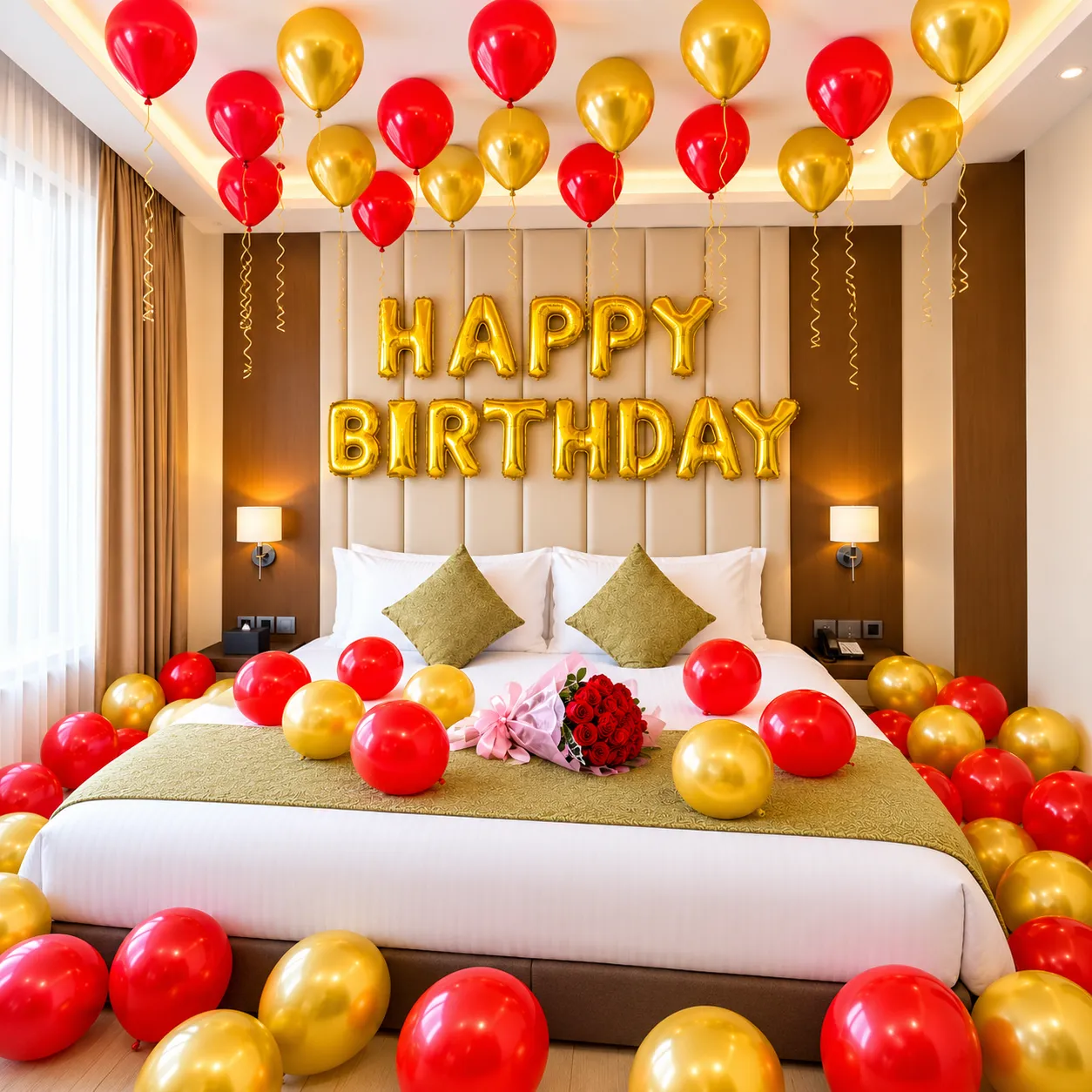 Red Gold Birthday Balloon Decoration