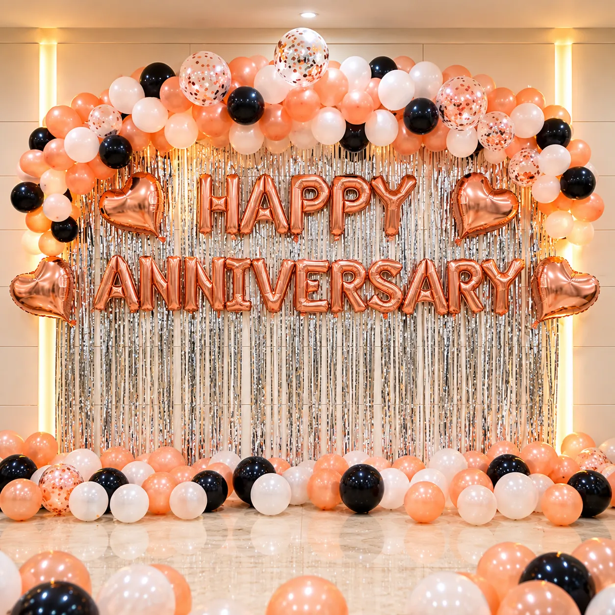 Elegant Rose Gold Anniversary Balloon Decoration