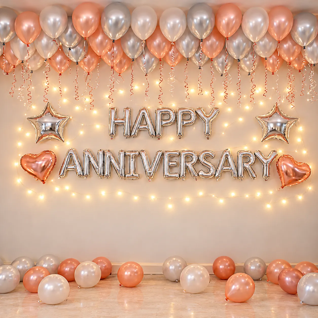 Starlit Rosegold Anniversary Balloon Decoration