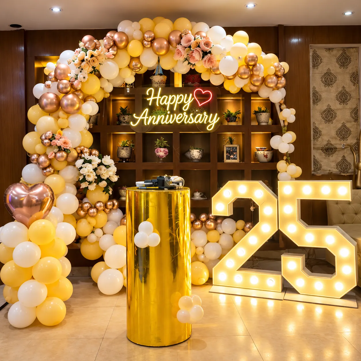 Rosegold Peach 25th Anniversary Decoration