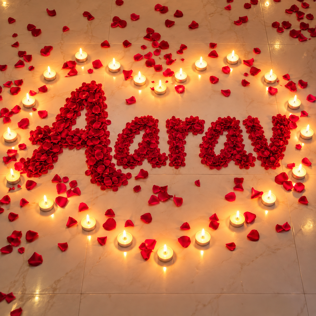 Name with 500 gm rose petals and  25 T- light candle