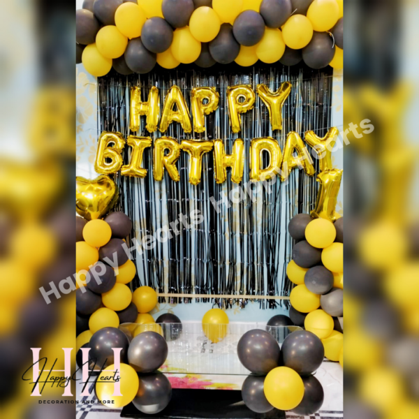 HAPPY BIRTHDAY BLACK GOLDEN THEME BALLOON DECORATION